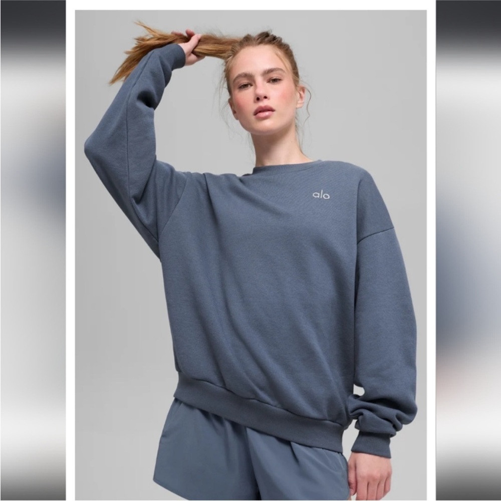 ALO Yoga Accolade Crew Neck Pullover Small Bluestone NWT